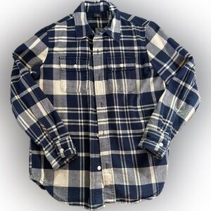 Gap Kids boys button down flannel shirt‎ in blue and ivory - size 10